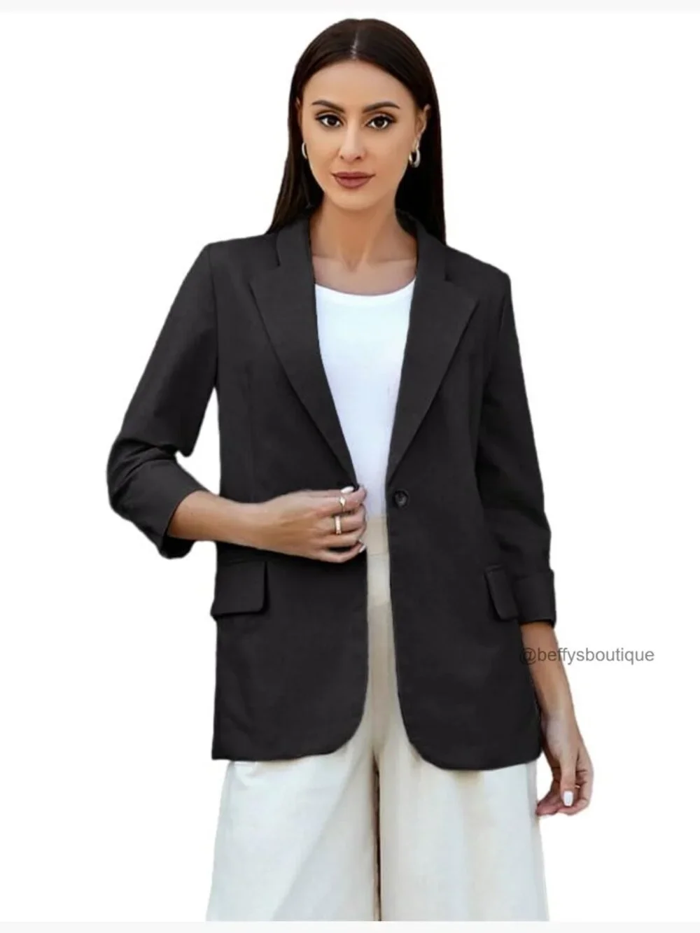 Women's Linen Blazer Notch Lapel One Button Suit Coat Jackets